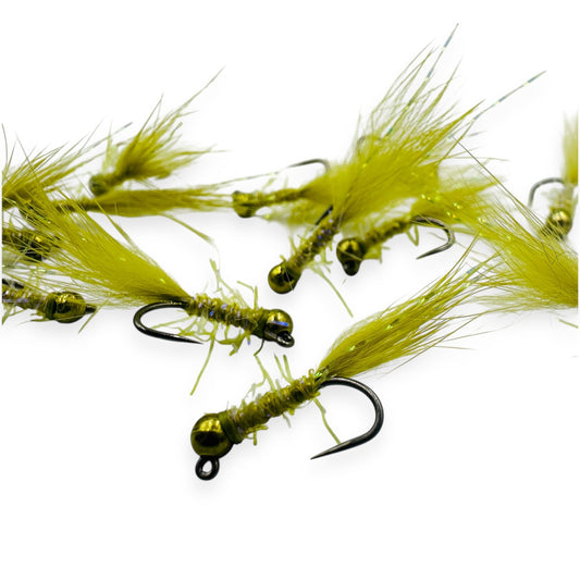 TODD'S MINI GOLDEN DAMSEL BOMBER JIG FLY #14 BARBLESS