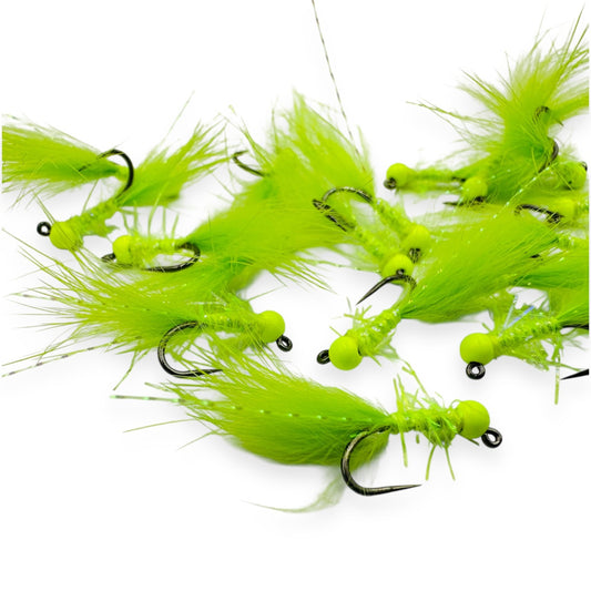 TODD'S MINI NEON DAMSEL BOMBER JIG FLY #14 BARBLESS