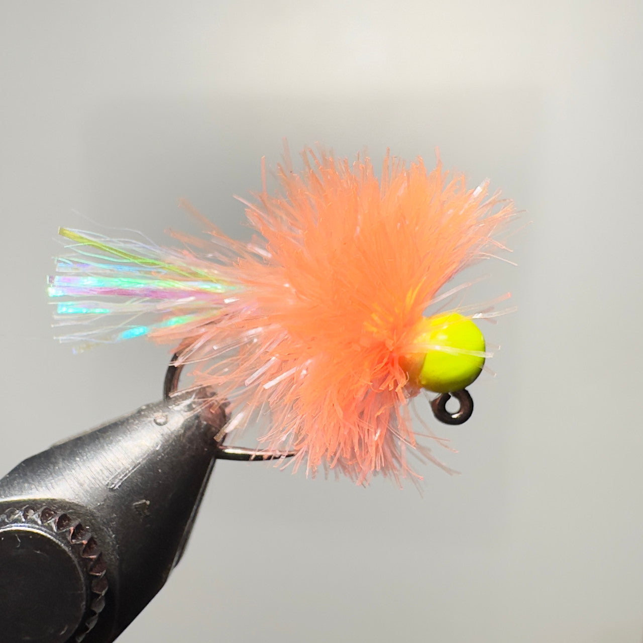 Coral with chartreuse tungsten bead